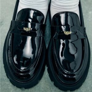 Zara Glossy Black Loafers